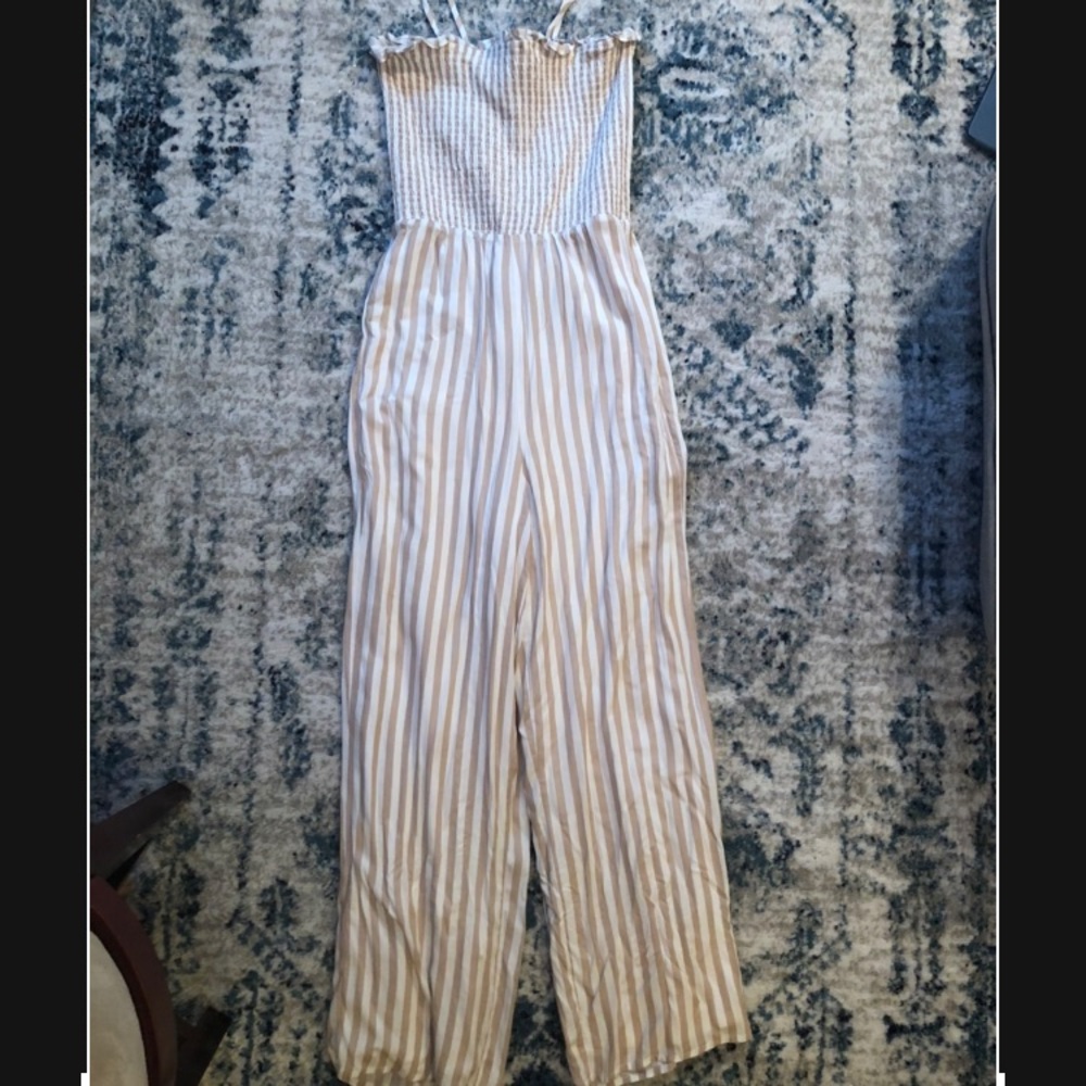 Ruched striped jumpsuit